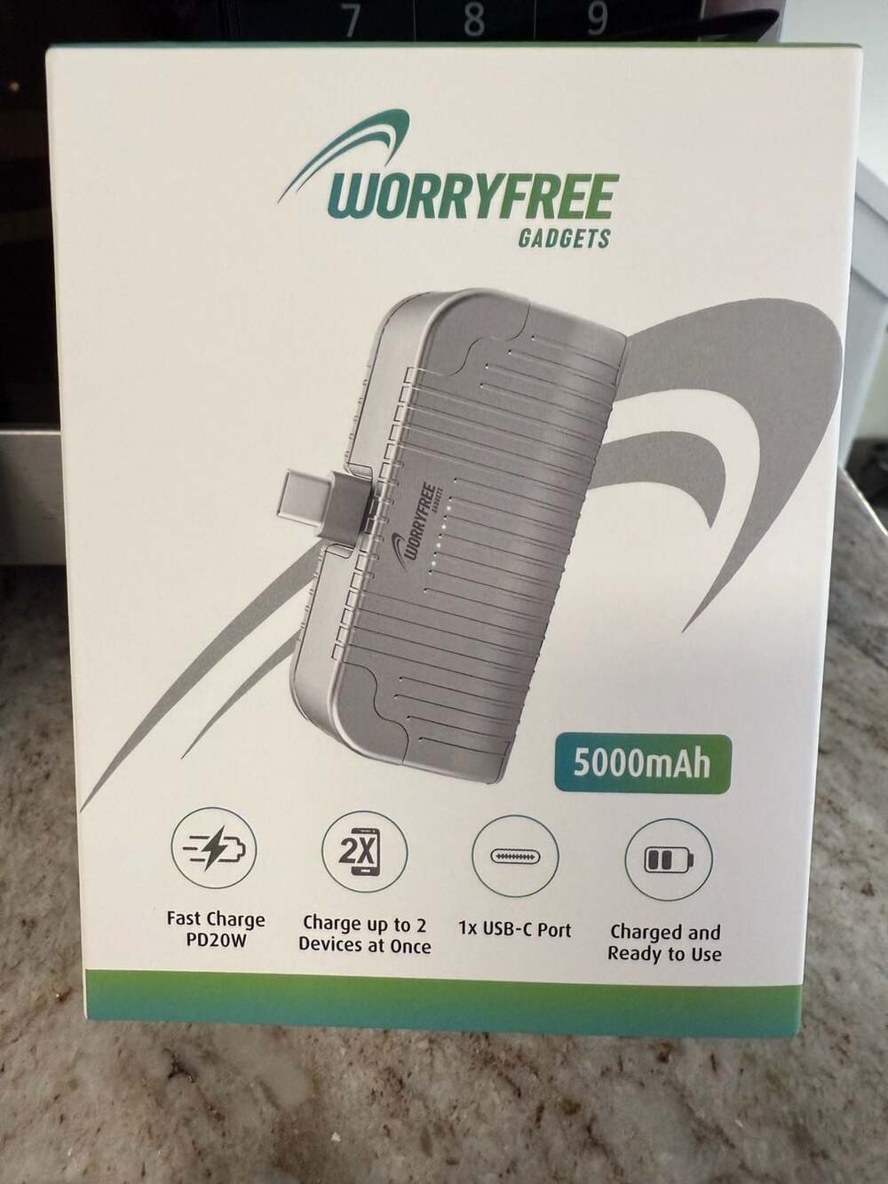 WorryFree Gadgets 5000mAh Portable Power Bank PD20W Fast USB-C Charger with Stan